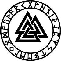 Aufkleber Valknut mit Runen silber