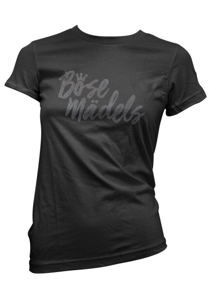 Böse Mädels- Damen Tshirt Glitterdruck schwarzer Glitzer