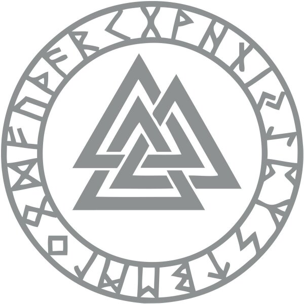 Aufkleber Valknut mit Runen silber