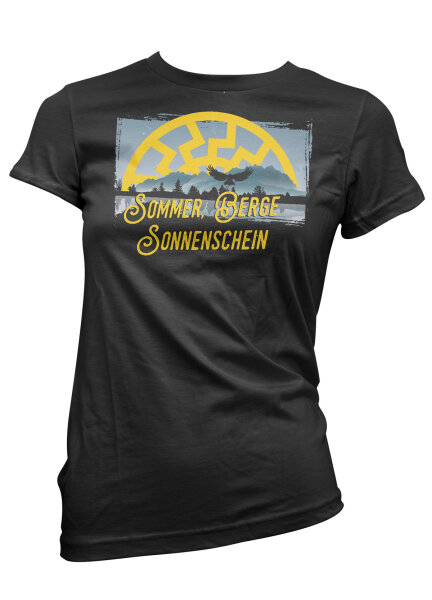 Sommer Berge Sonnenschein Damen Tshirt Schwarz-S