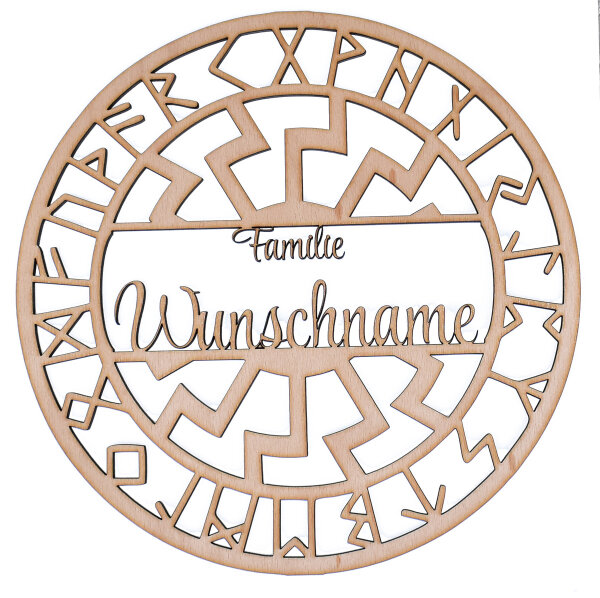 T&uuml;rschild Fensterschild mit Familiennamen Schwarze Sonne Runen personalisiert