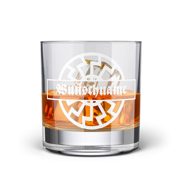 Schwarze Sonne Whiskyglas mit Wunschname