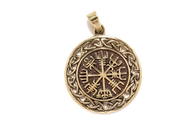 Vegvisir Schmuck Anhänger WINRAR Ø 3 cm Wikinger Kompass mit Knotenmuster Bronze