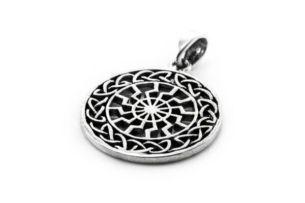 Schmuck Anhänger SCHWARZE SONNE Ø 2 cm Amulett mit Wikinger Knoten Silber