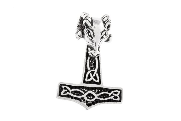 Wikinger Schmuck-Anhänger RAM 3.3 cm Mjölnir & Widderkopf Silber