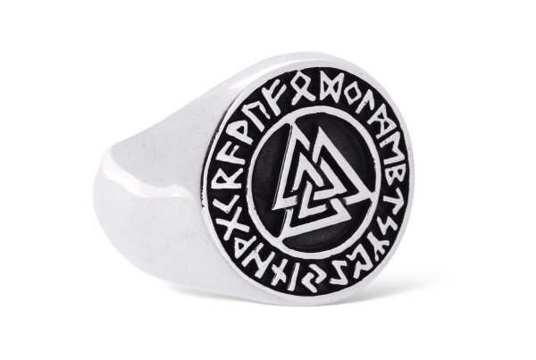 Vikings Runenring VALKNUT 17 mm Wotansknoten mit Runen Siegelring Silber