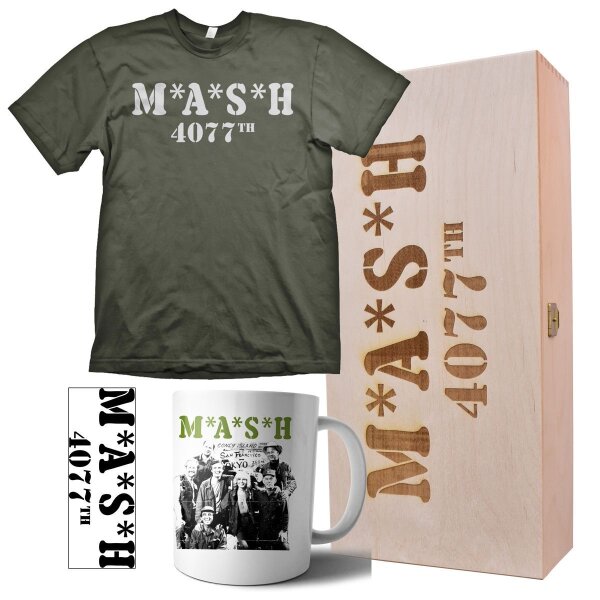 M.A.S.H Geschenkbox mit Tshirt Aufkleber Tasse Lazarett Milit&auml;r Army